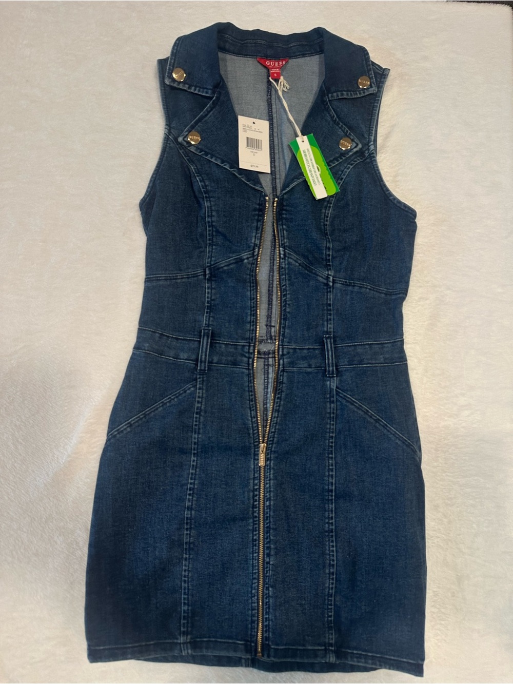 Guess Navy Blue Sleeveless Denim Zip-Front Dress